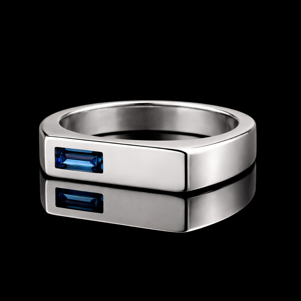 Square Signet Ring with Blue Diamond