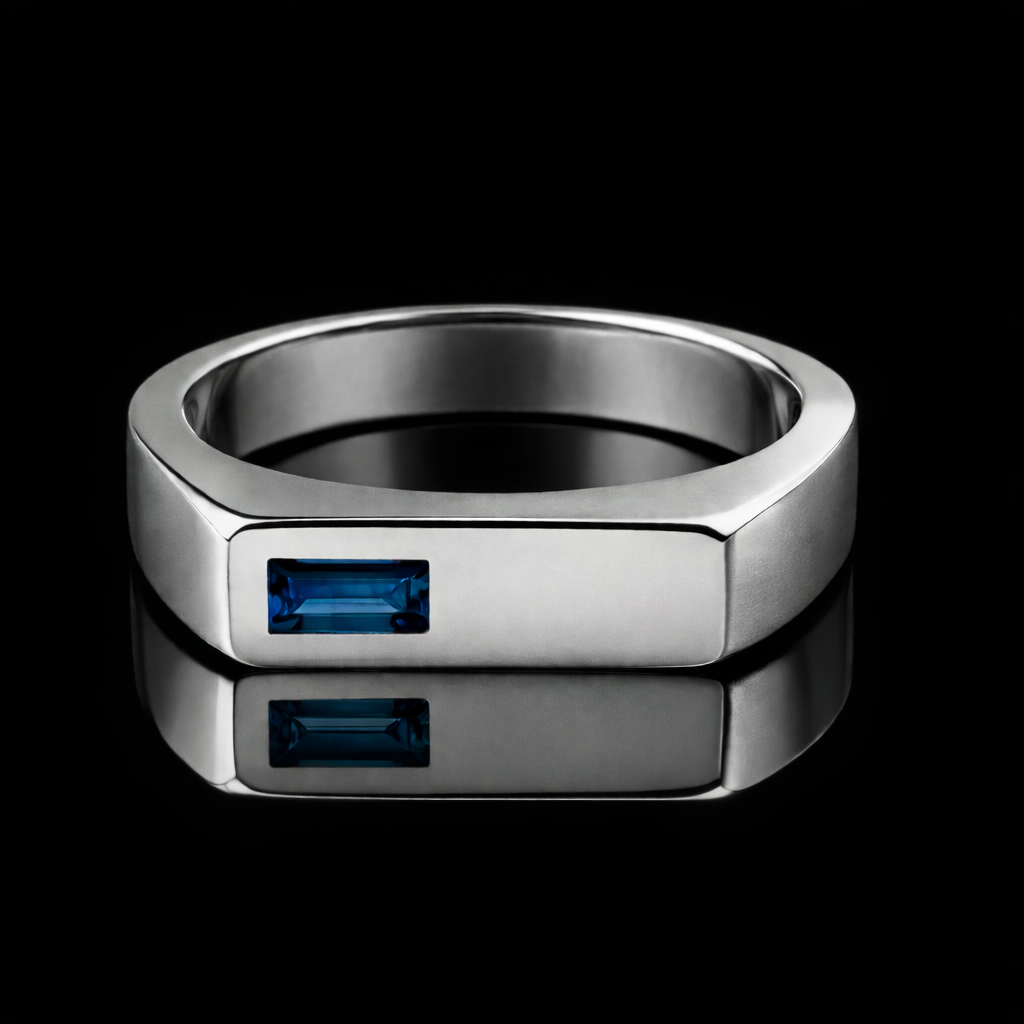 Square Signet Ring with Blue Diamond