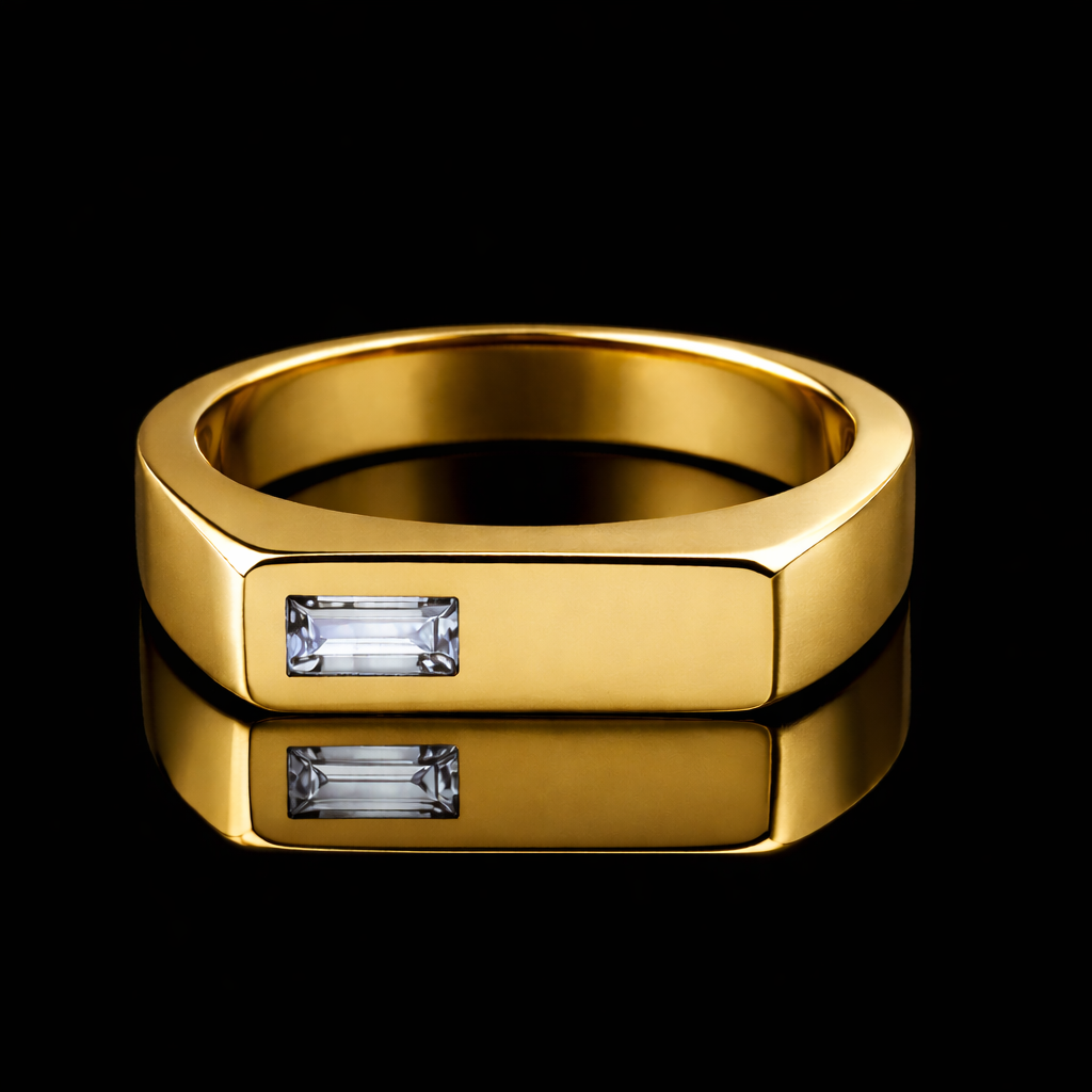 Square Signet Ring with White Diamond