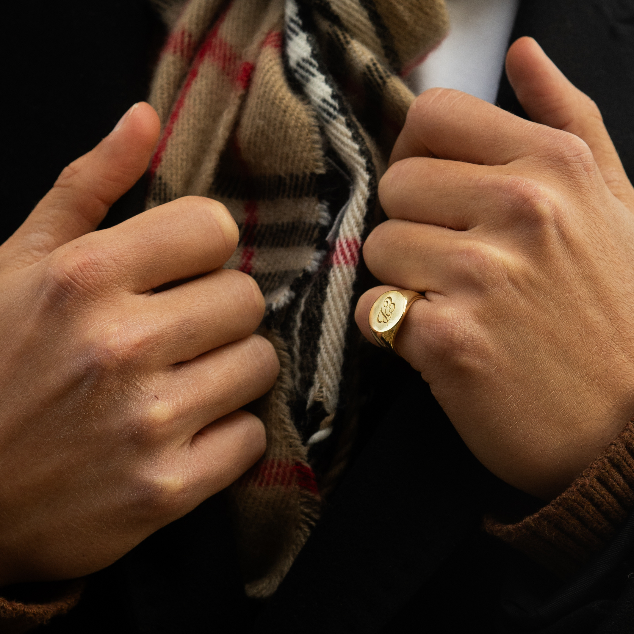 Personalized Gold Plated Signet Ring with Engraved Initials