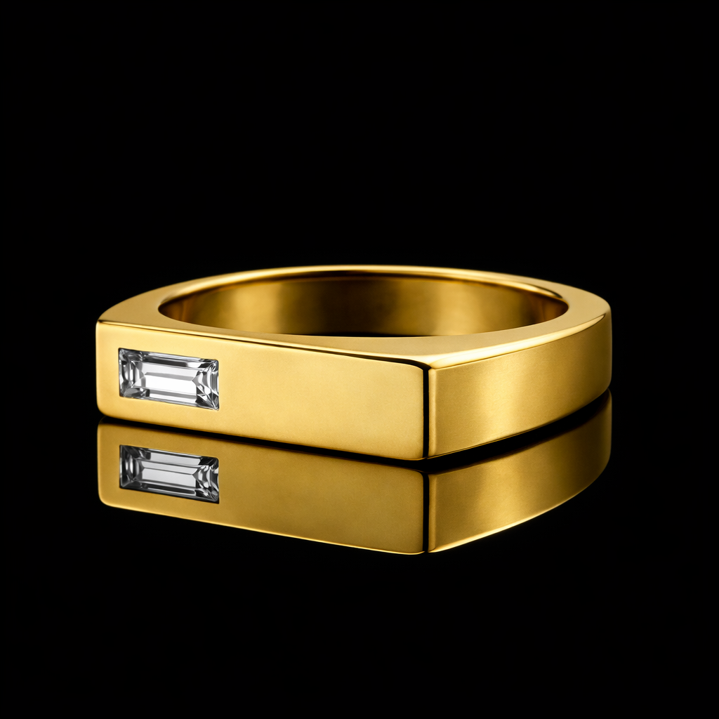 Square Signet Ring with White Diamond