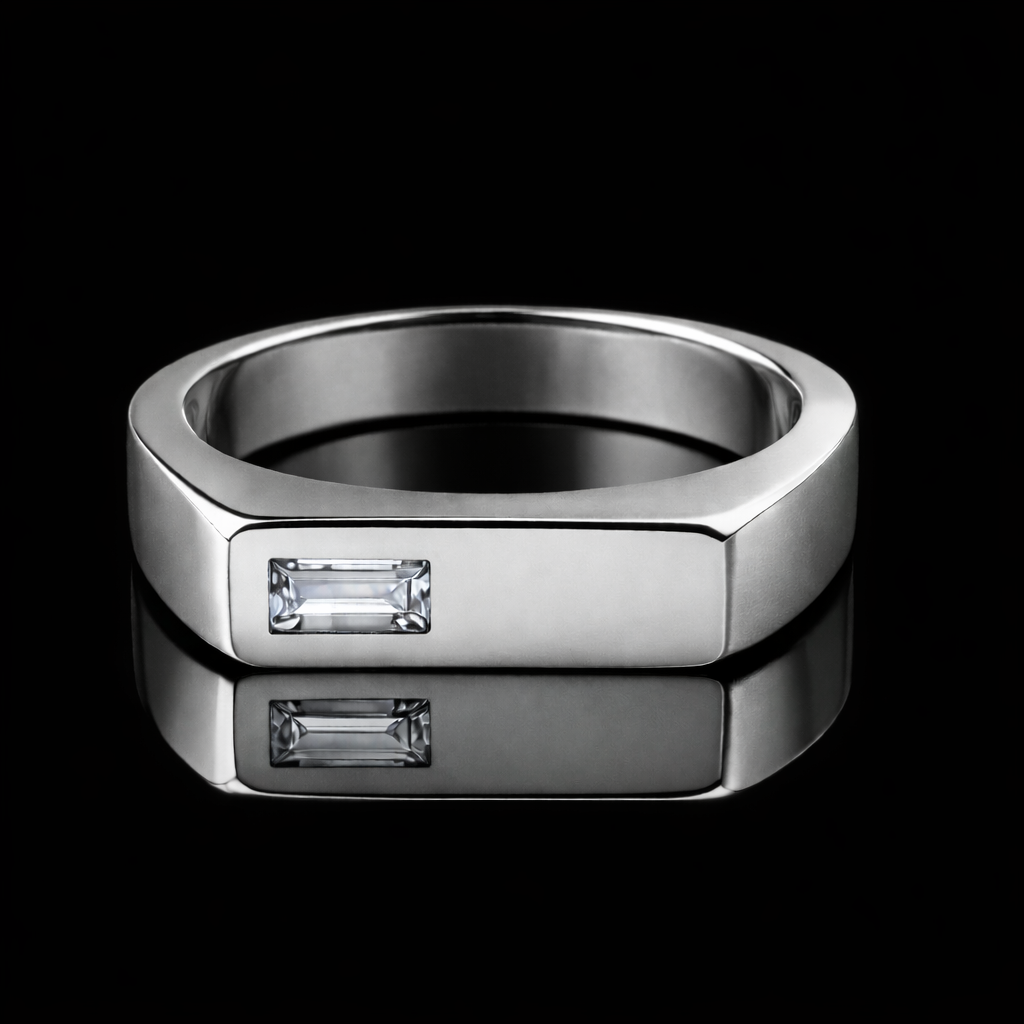 Square Signet Ring with White Diamond