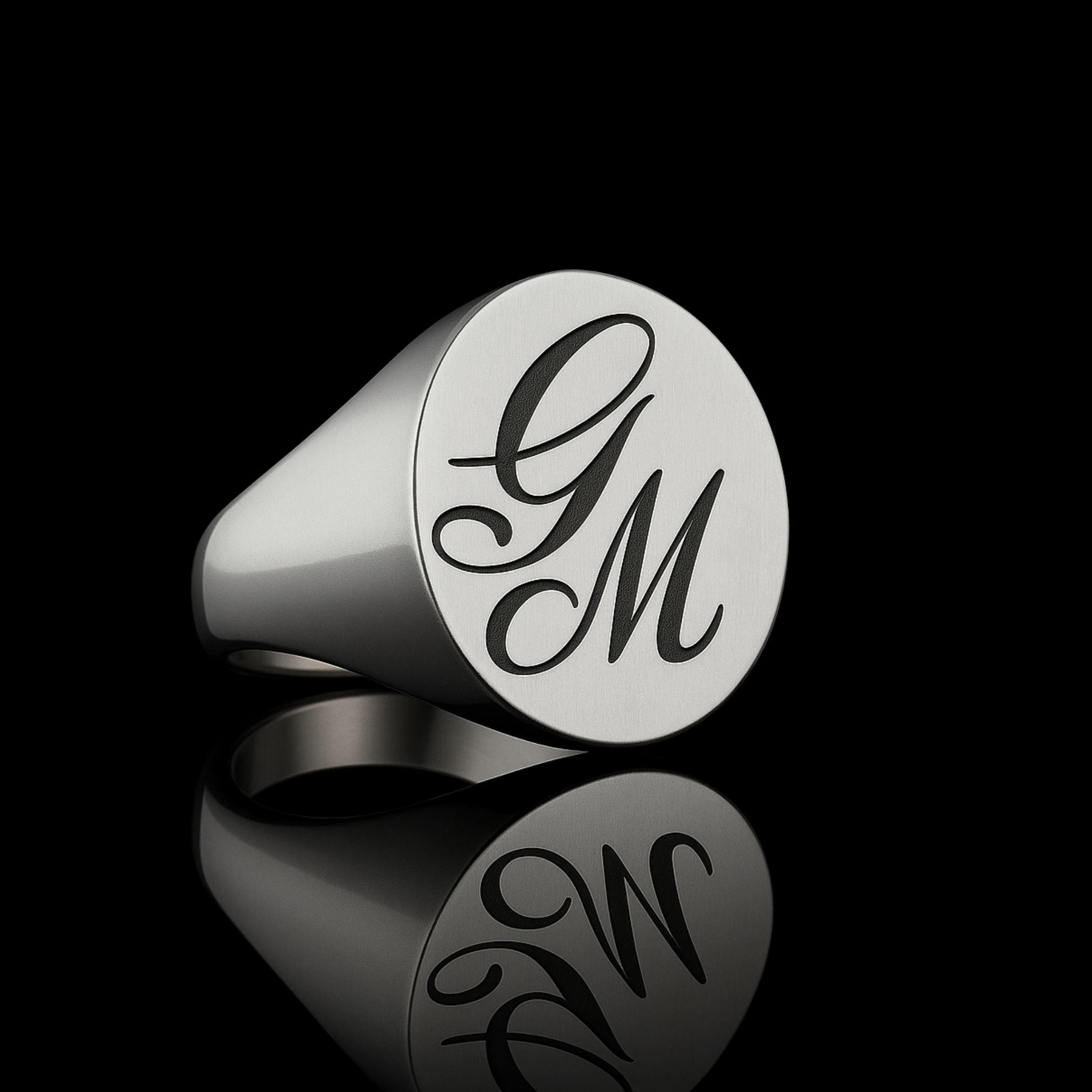 Personalized Sterling Silver Signet Ring with Engraved Initials