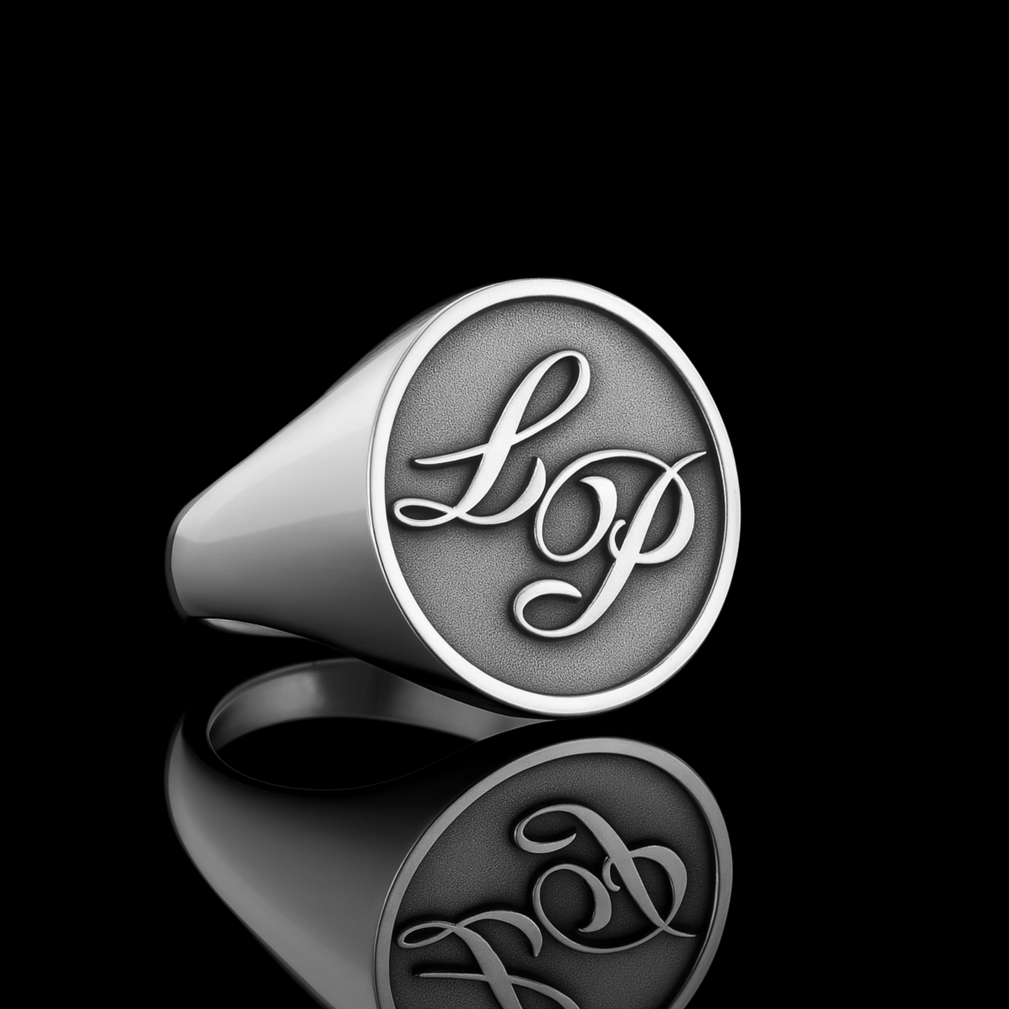 Personalized Sterling Silver Signet Ring with Engraved Initials