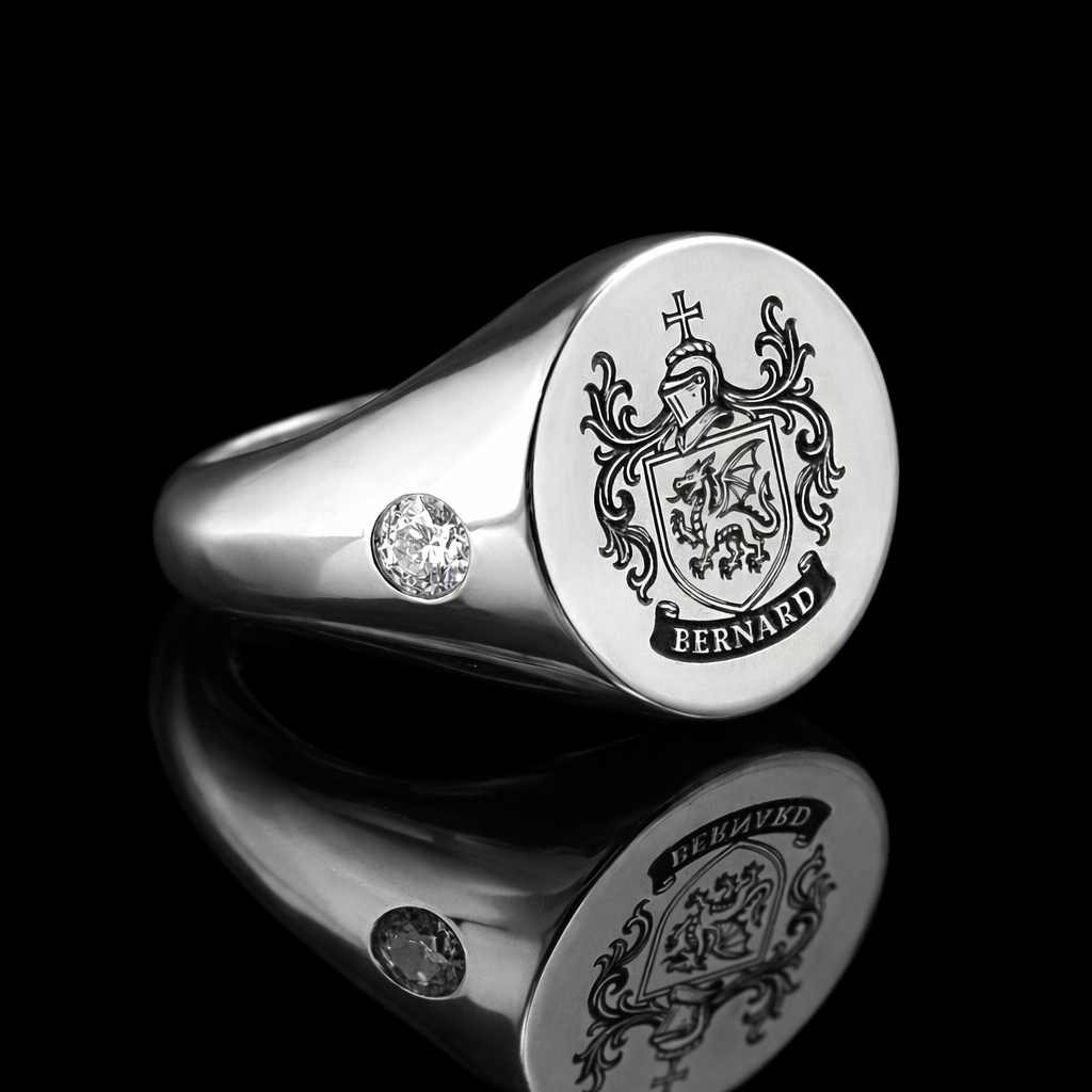 Anillo de sello personalizado de plata de ley con escudo de armas