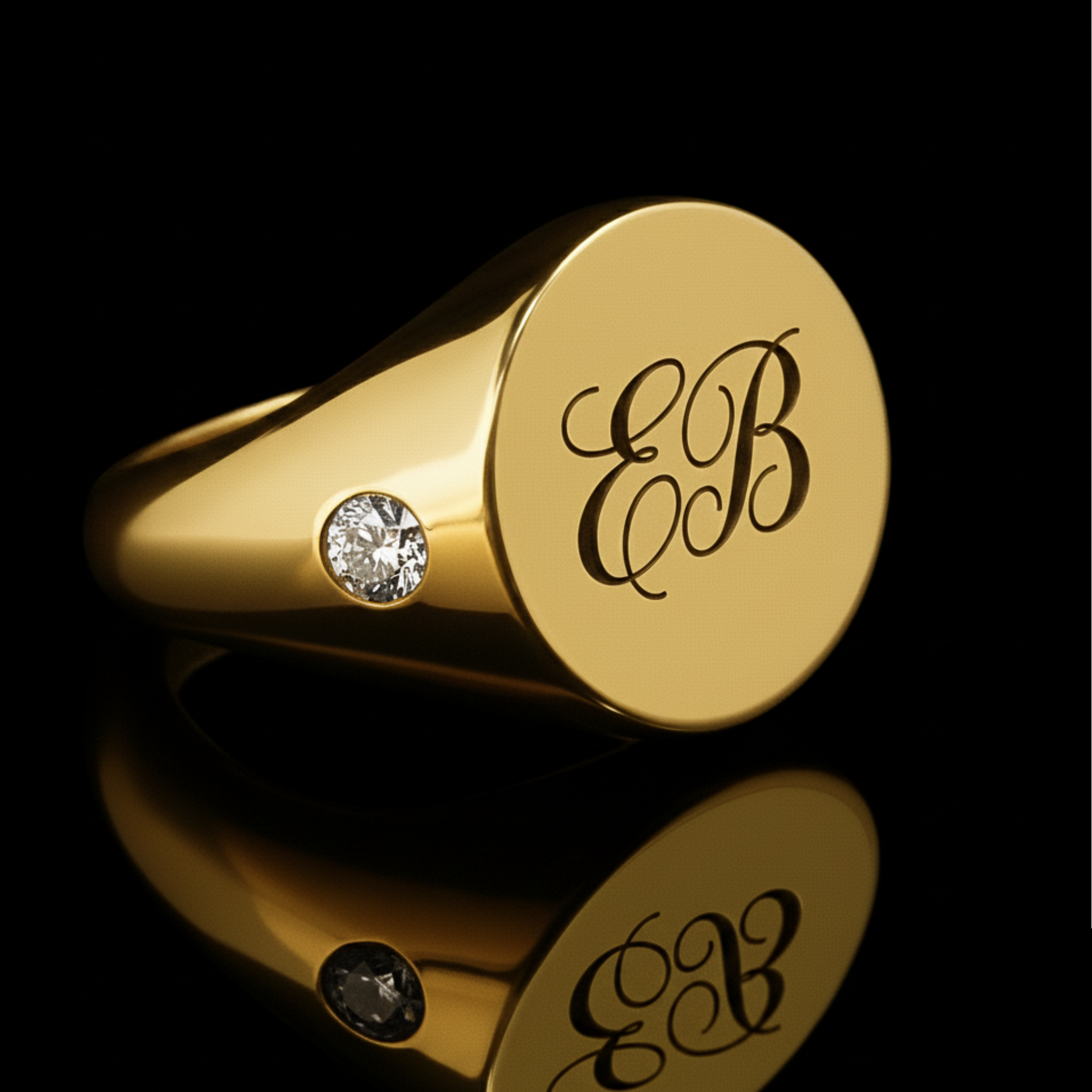 Personalized Gold Plated Signet Ring with Engraved Initials