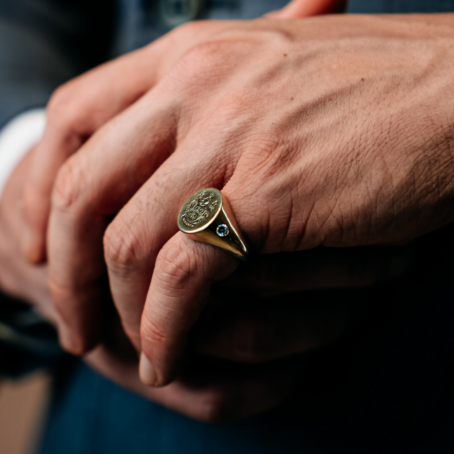 Personalized Solid Gold Coat of Arms Ring with Natural Diamonds