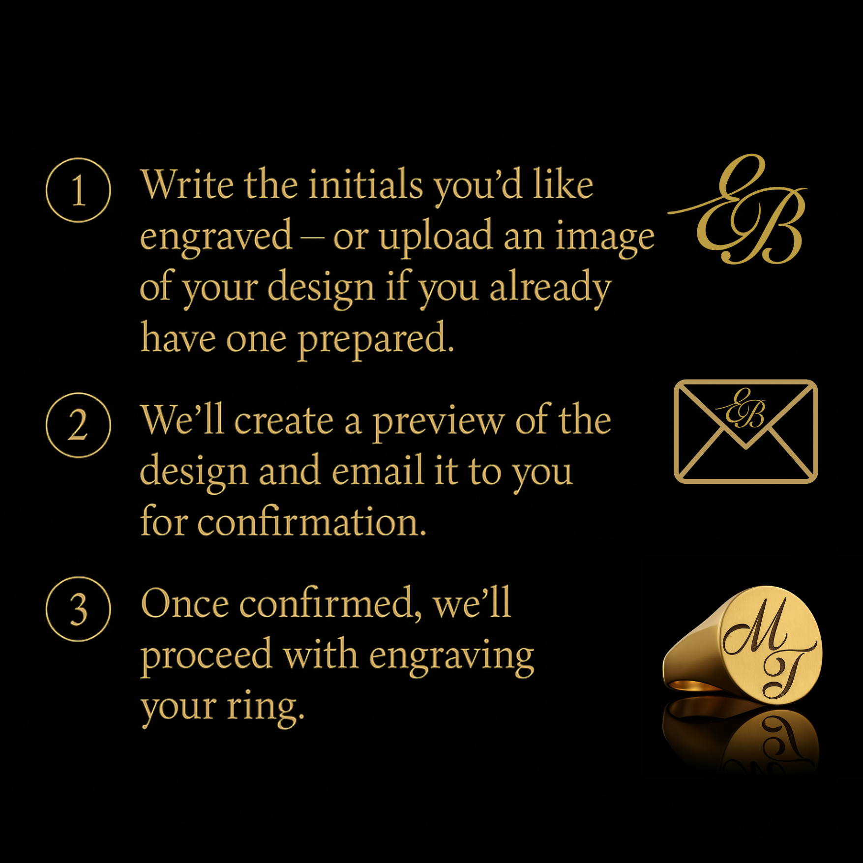 Anillo de Sello Personalizado con Baño de Oro e Iniciales Grabadas