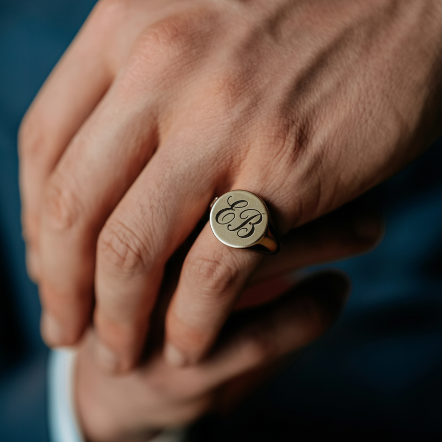 Personalized Gold Plated Signet Ring with Engraved Initials
