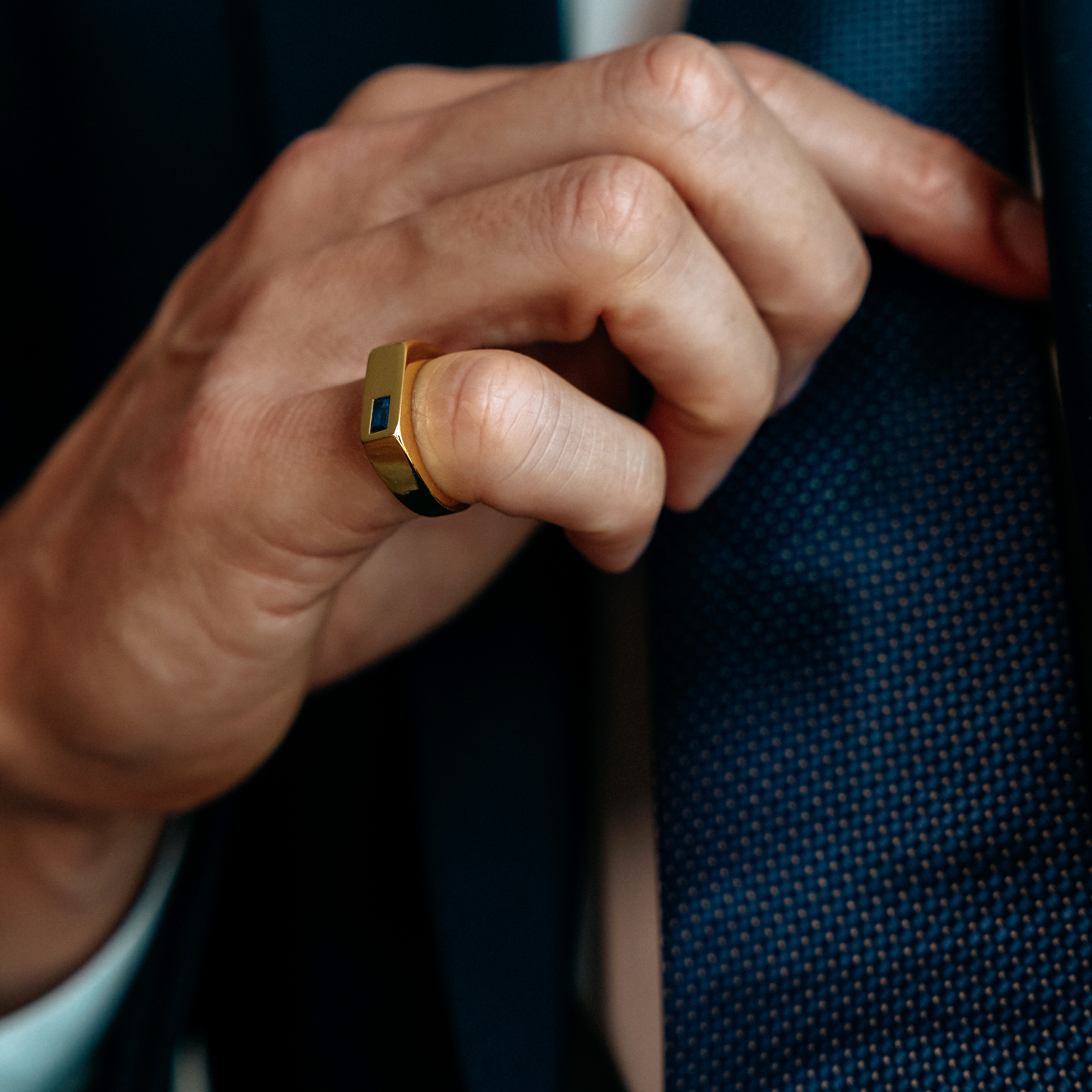 Square Signet Ring with Blue Diamond