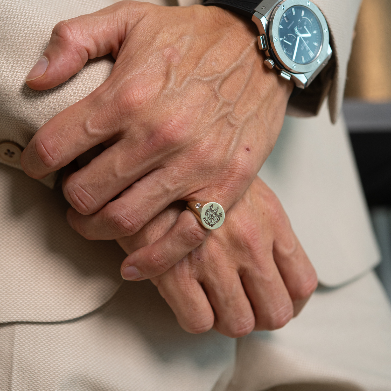 Personalized Gold Plated Coat of Arms Signet Ring