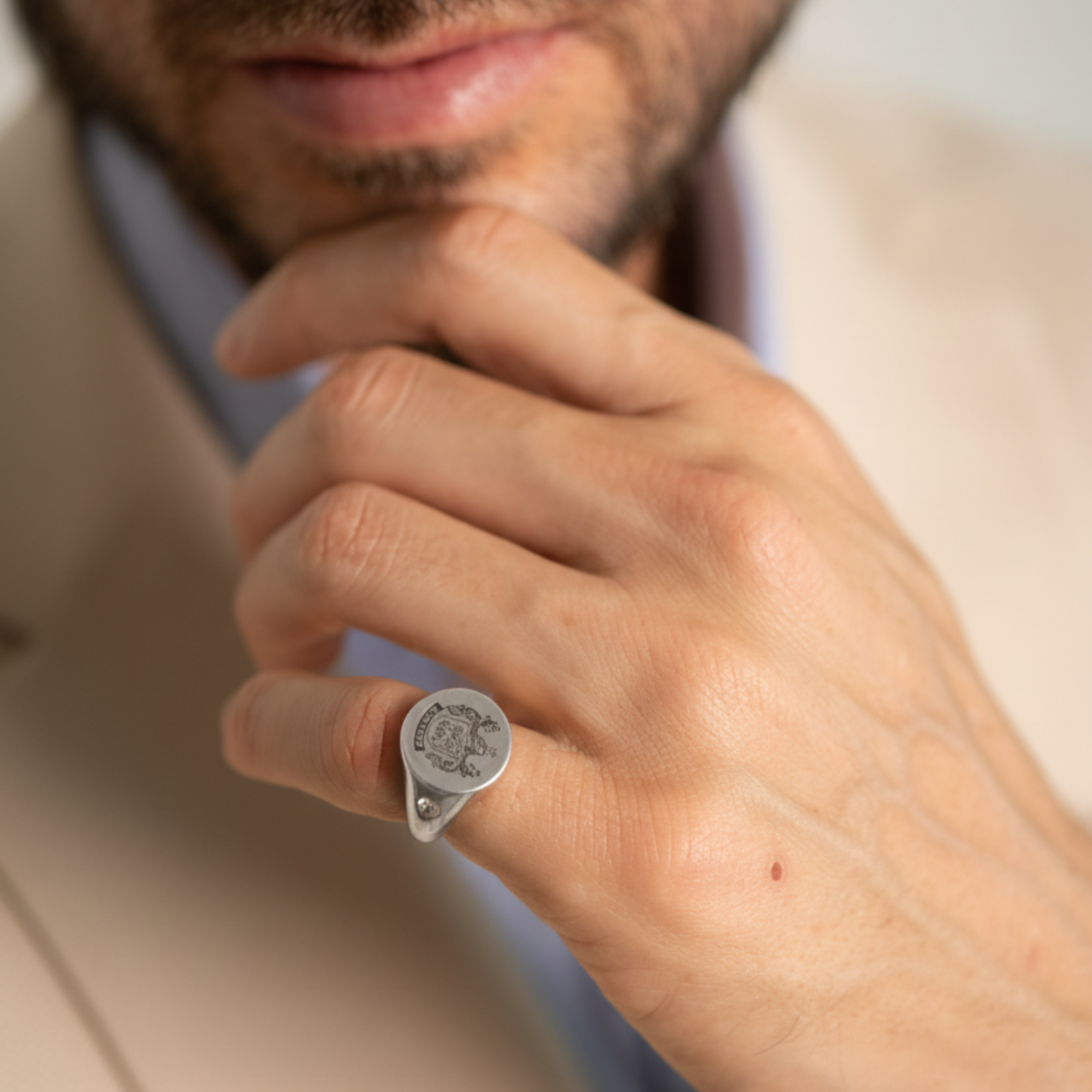 Anillo de sello personalizado de plata de ley con escudo de armas