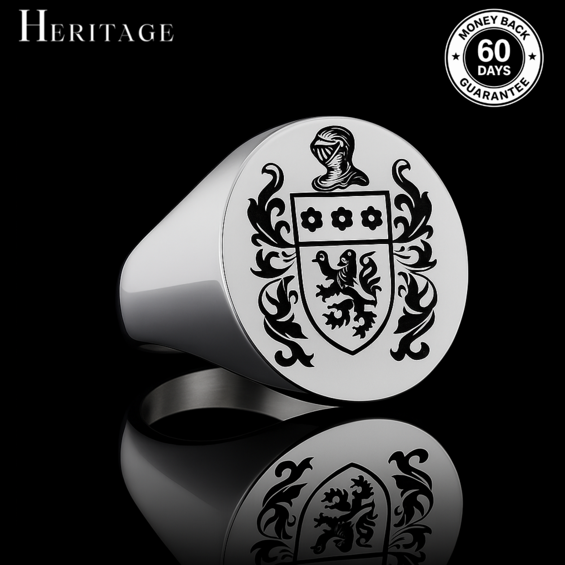 Anillo de sello personalizado de plata de ley con escudo de armas