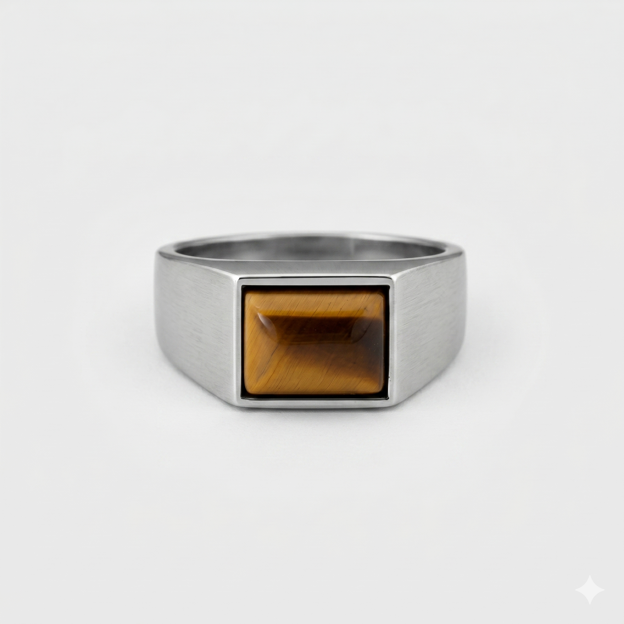Anillo de sello cuadrado con ojo de tigre