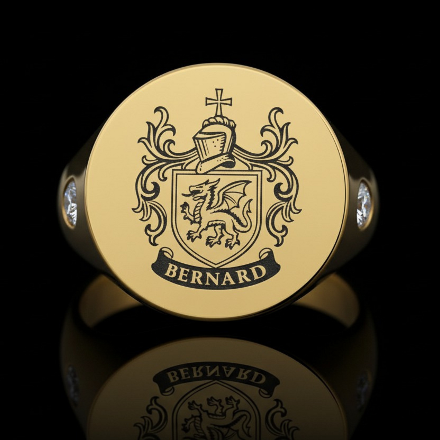 Personalized Solid Gold Coat of Arms Ring with Natural Diamonds