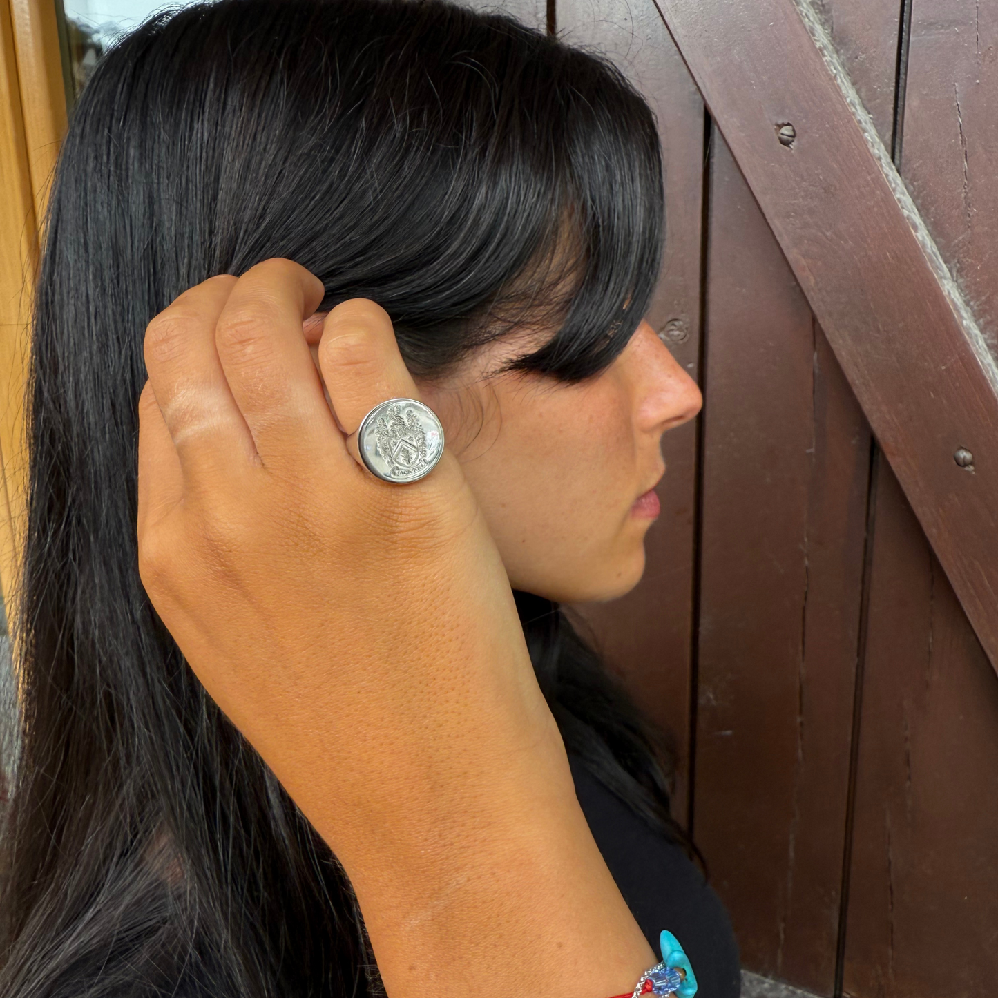 Personalized Engraved Coat of Arms Ring for Her