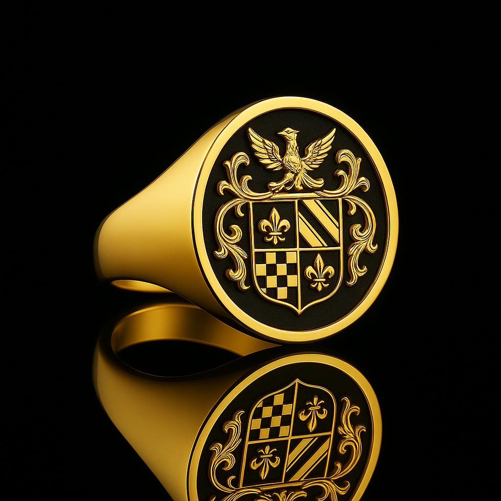 Personalized Coat of Arms Ring with 3D Effect and Black Surface