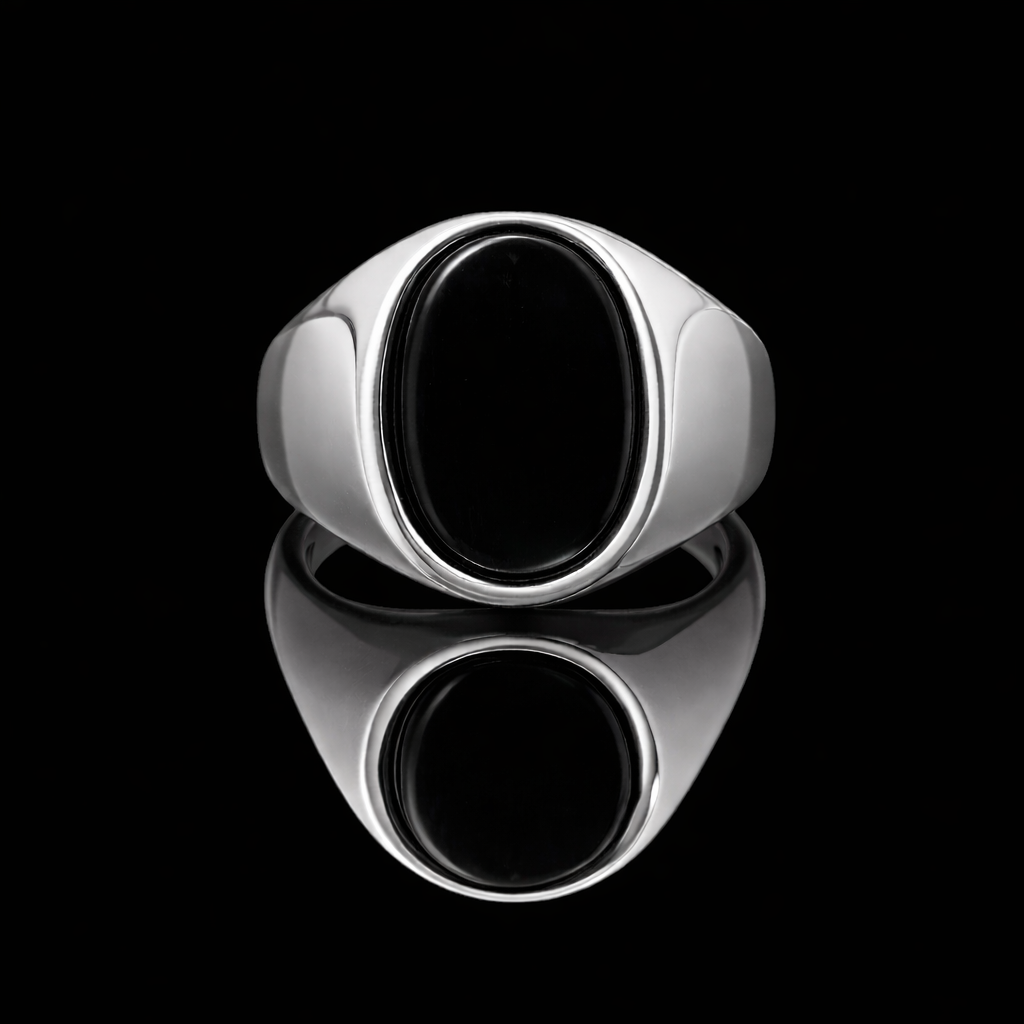 Anel de Sinete com Pedra Preta