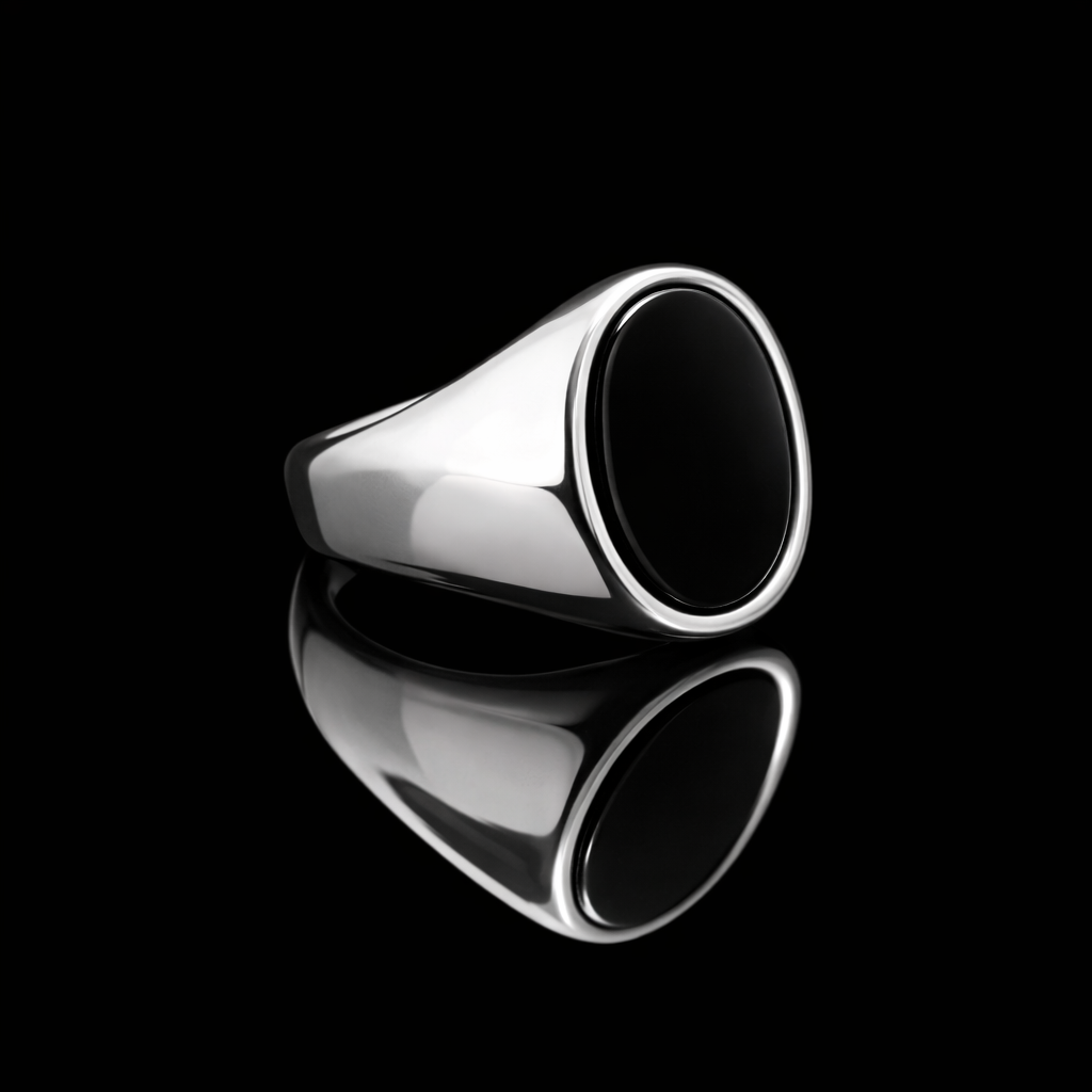 Anel de Sinete com Pedra Preta