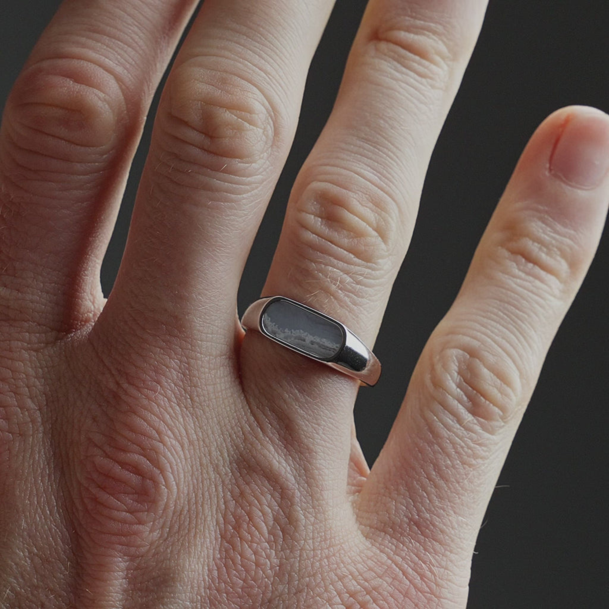 Blue Opal Oval Signet Ring