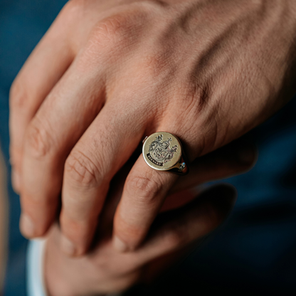 Personalized Solid Gold Coat of Arms Ring with Natural Diamonds