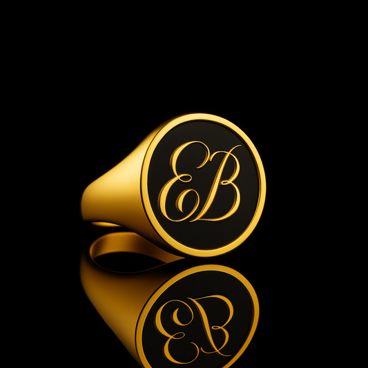 Personalized Signet Ring with Embossed Initials and Black Surface