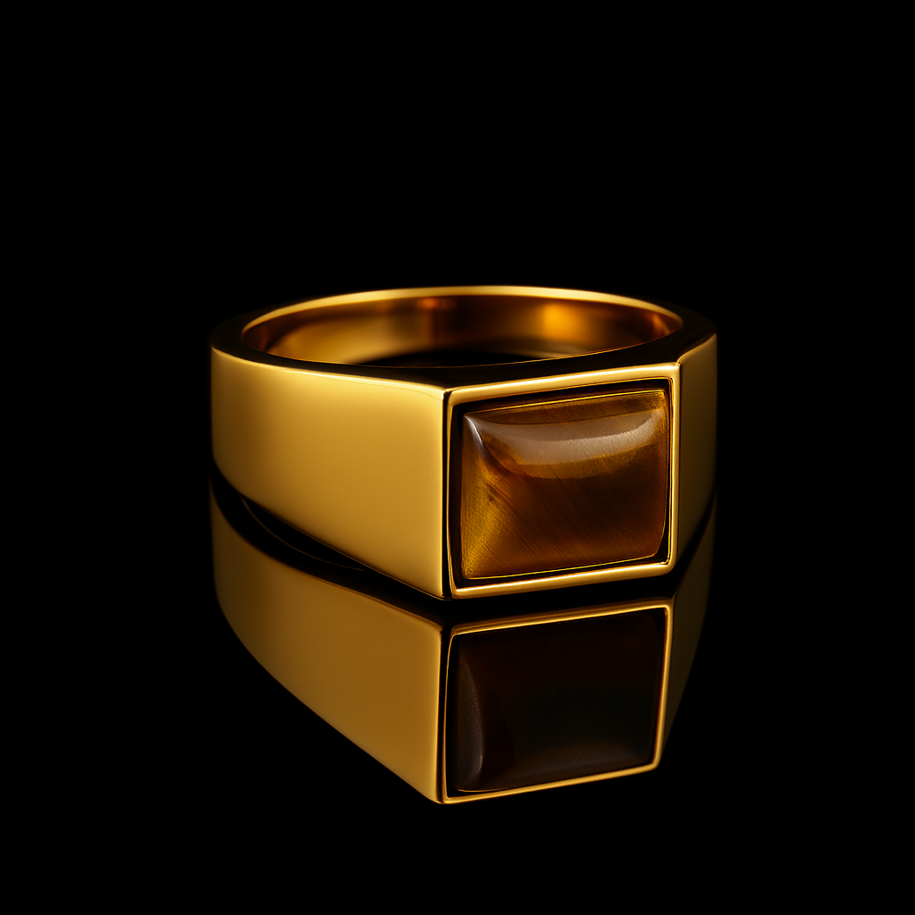 Tiger's Eye Square Signet Ring | Men's Pinky Ring in Gold & Silver