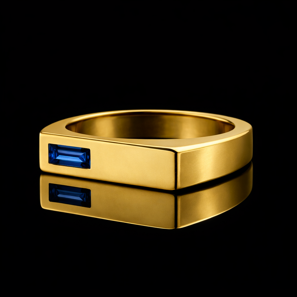 Square Signet Ring with Blue Diamond