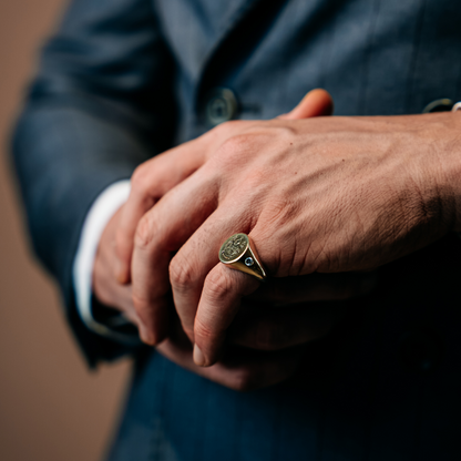 Personalized Solid Gold Coat of Arms Ring with Natural Diamonds