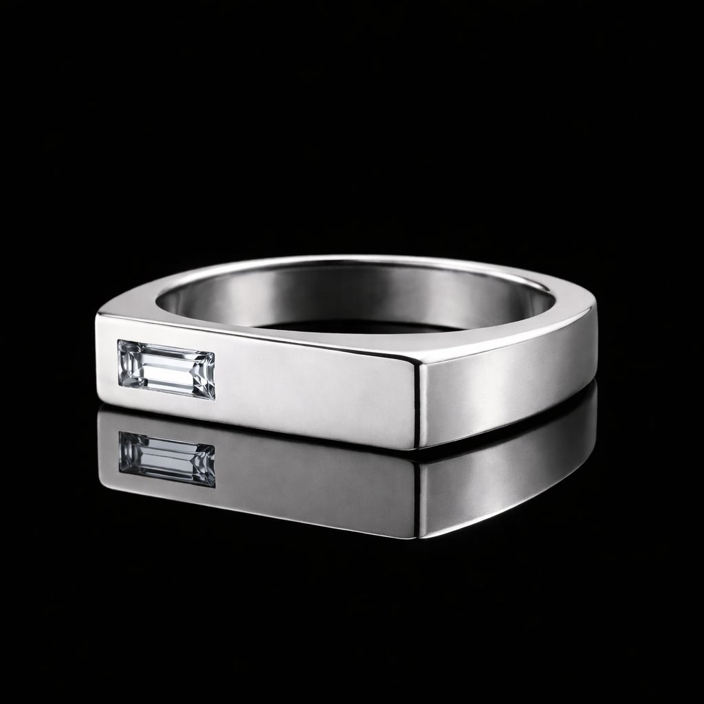 Square Signet Ring with White Diamond