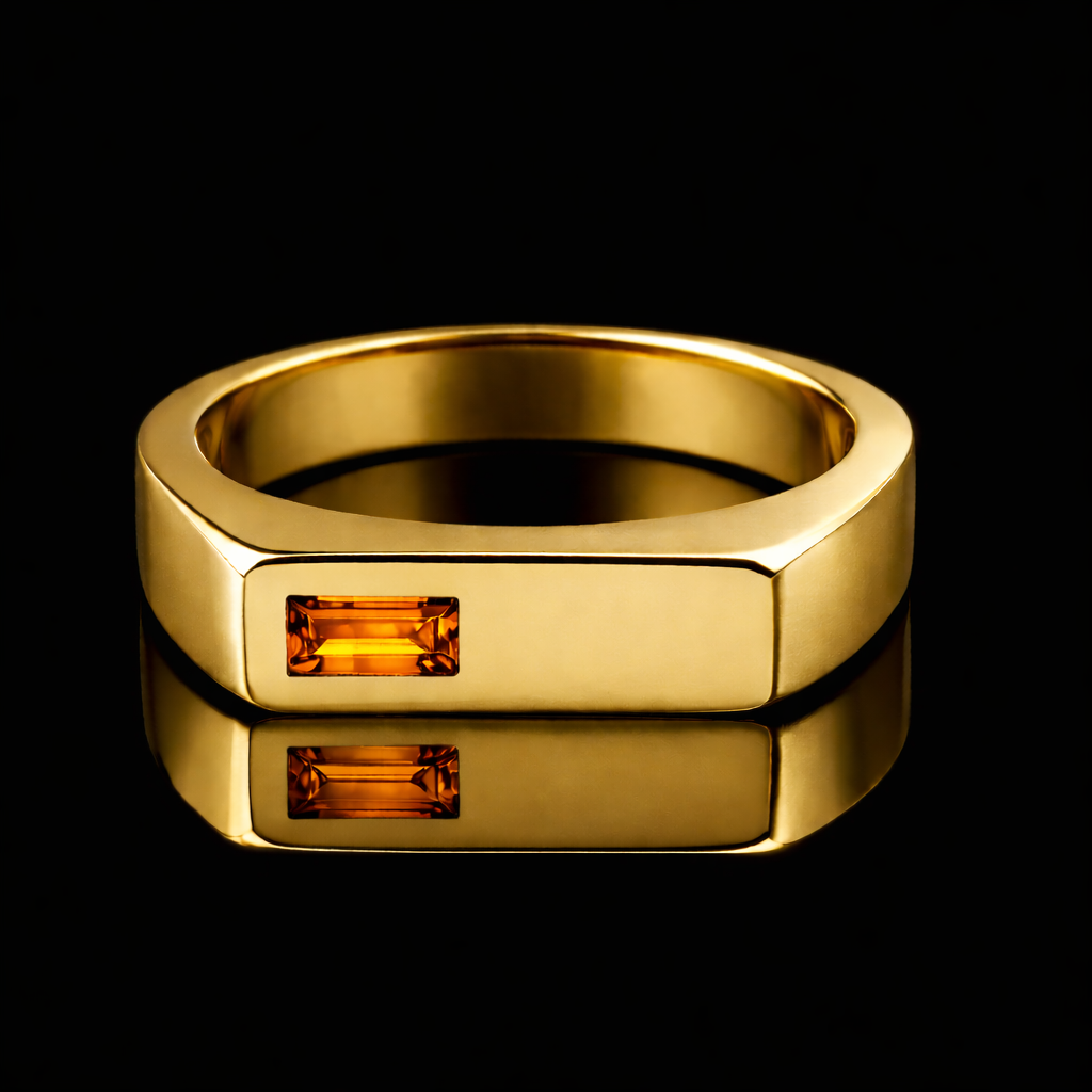 Square Signet Ring with Orange Diamond