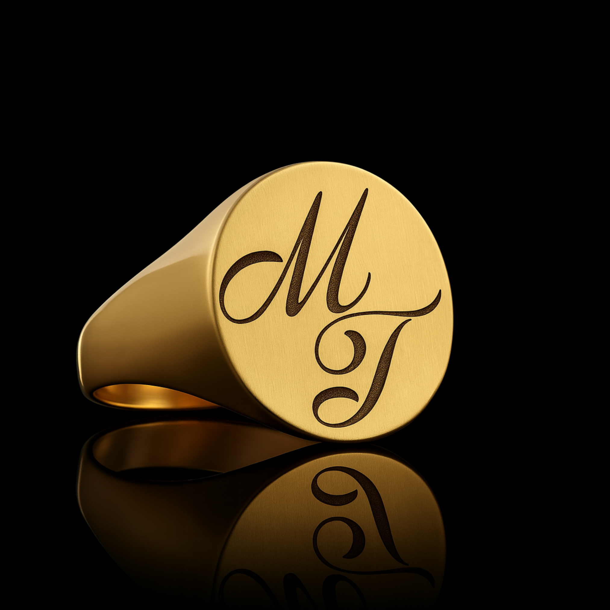 Personalized Gold Plated Signet Ring with Engraved Initials