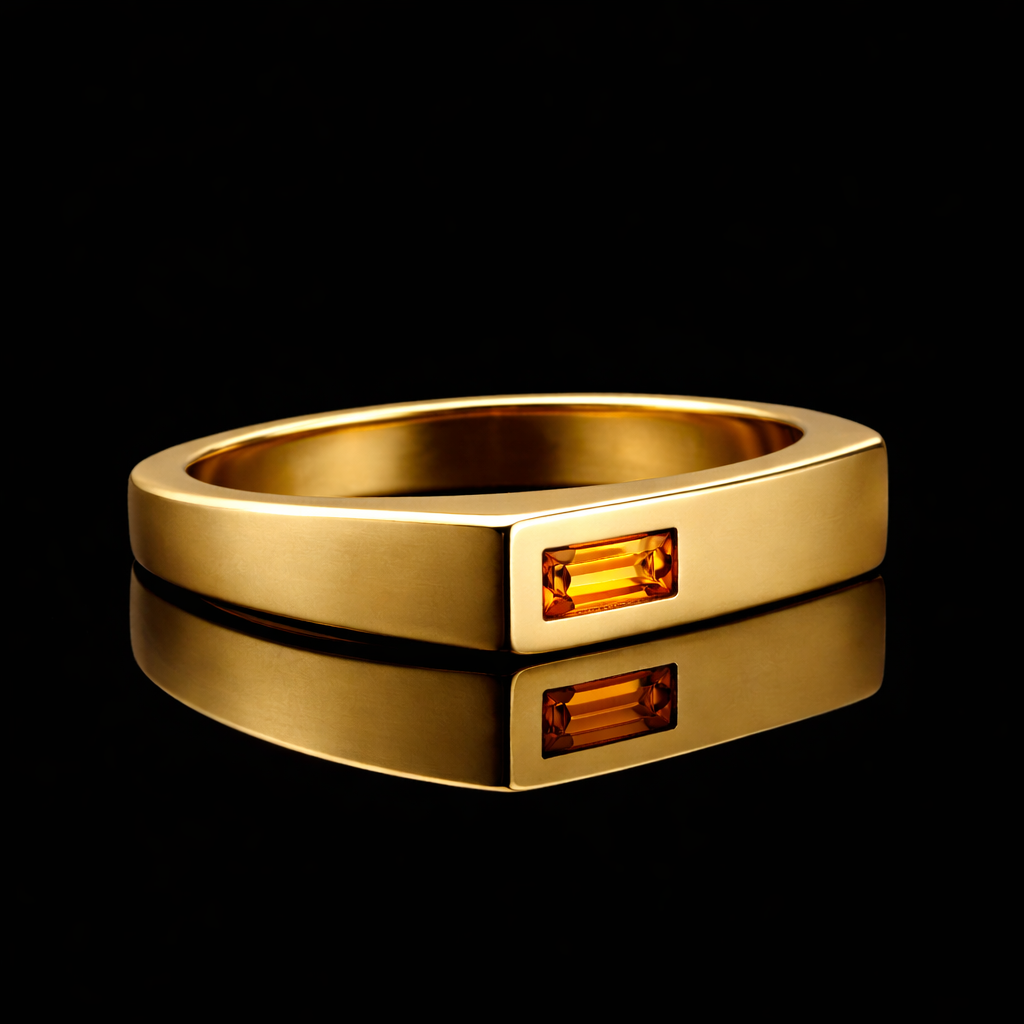 Square Signet Ring with Orange Diamond