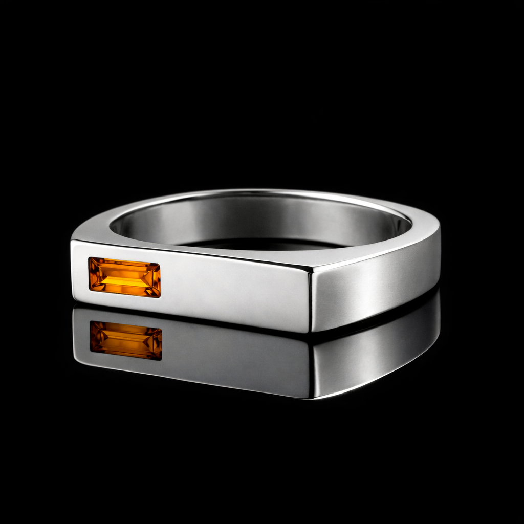 Square Signet Ring with Orange Diamond