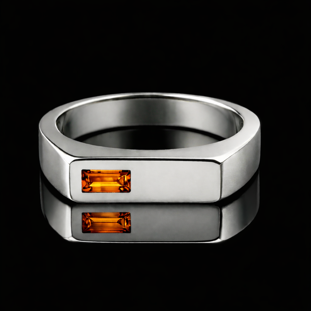 Square Signet Ring with Orange Diamond