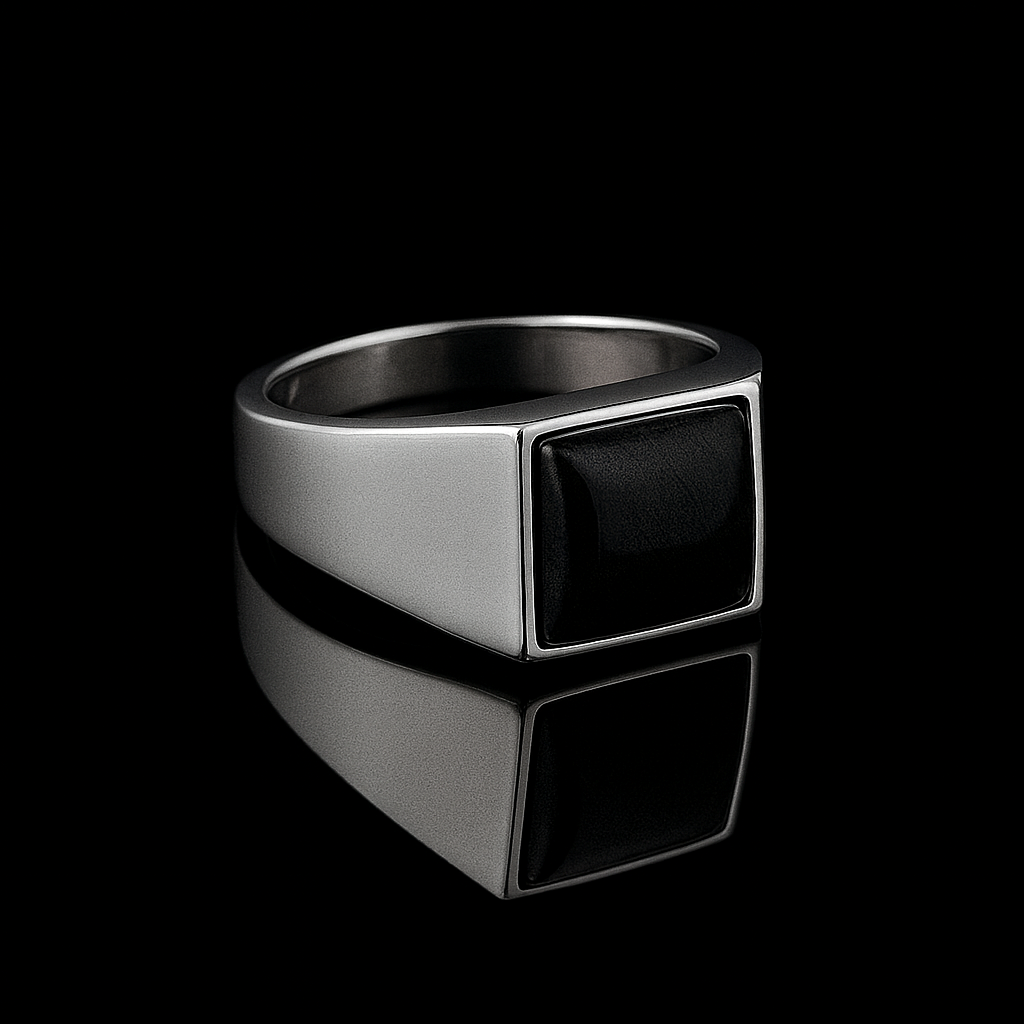 Black Stone Square Signet Ring