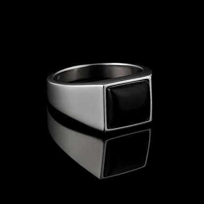 Black Stone Square Signet Ring