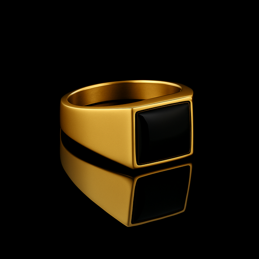 Black Stone Square Signet Ring