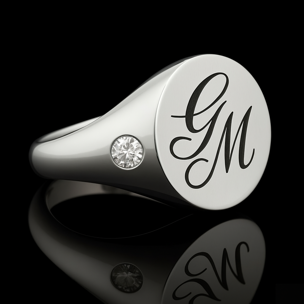 Personalized Sterling Silver Signet Ring with Engraved Initials