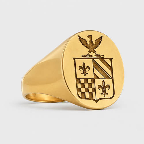 Chevalière personnalisée en argent massif avec blason