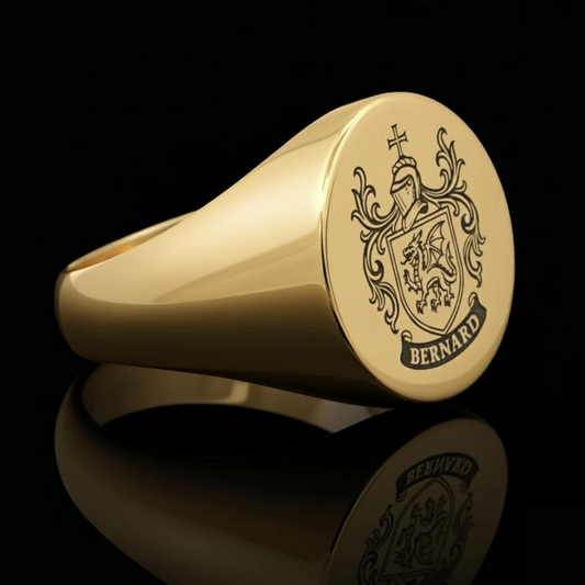 Personalized Engraved Solid Gold Coat of Arms Signet Ring