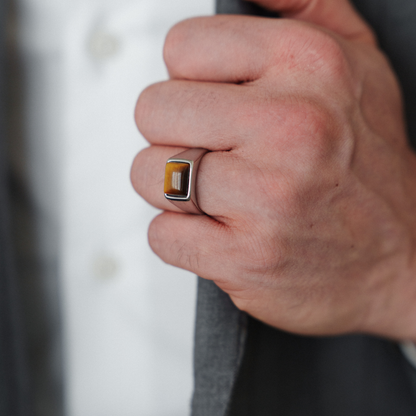 Tiger’s Eye Square Signet Ring