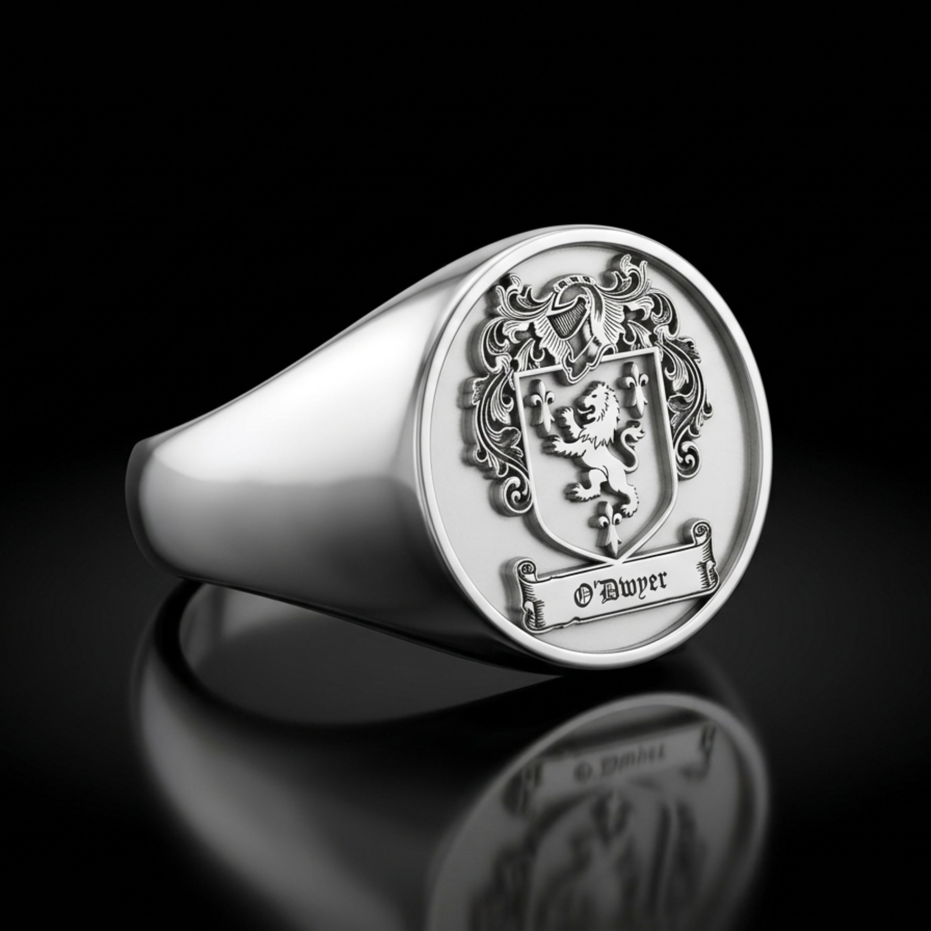 Anillo de sello personalizado de plata de ley con escudo de armas