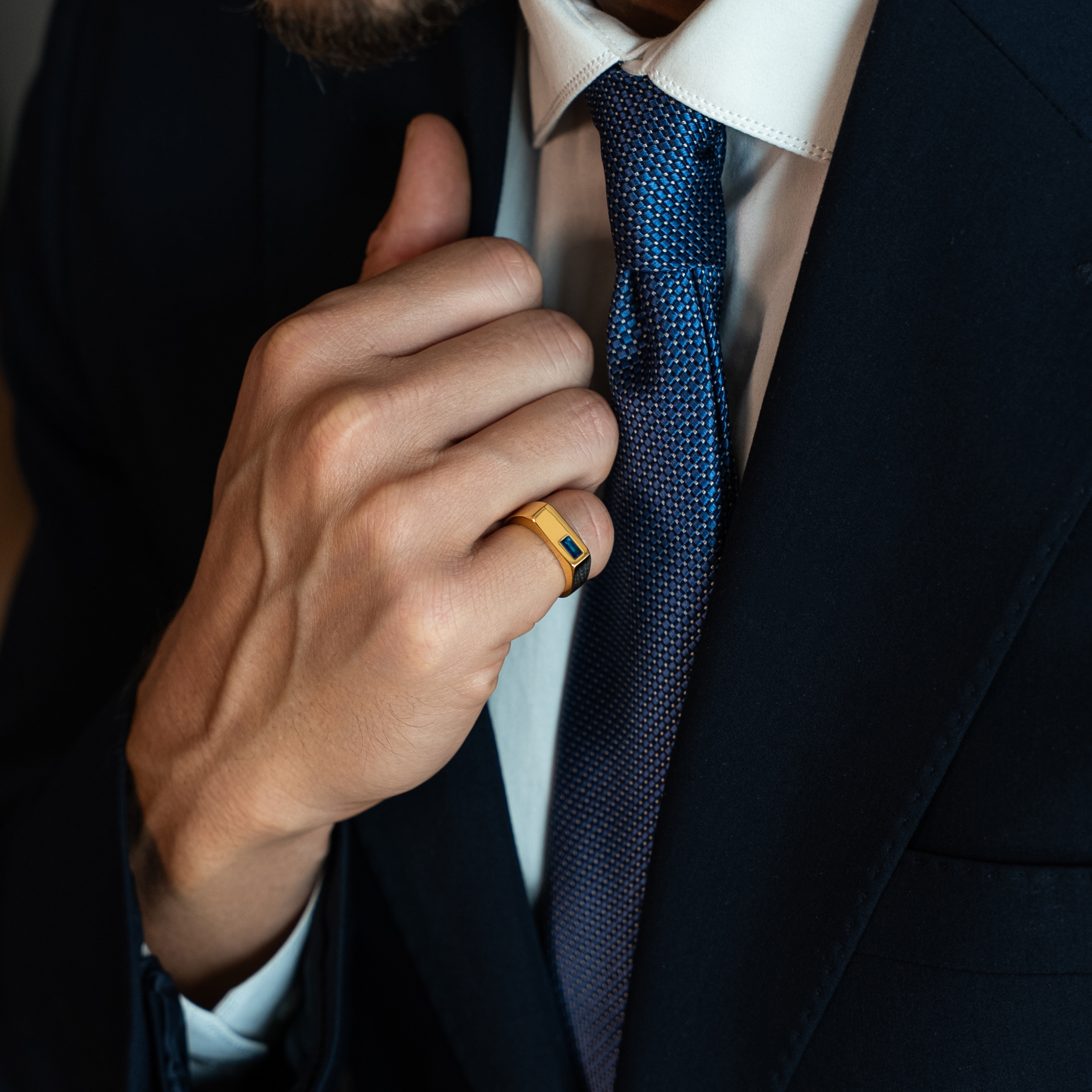 Square Signet Ring with Blue Diamond