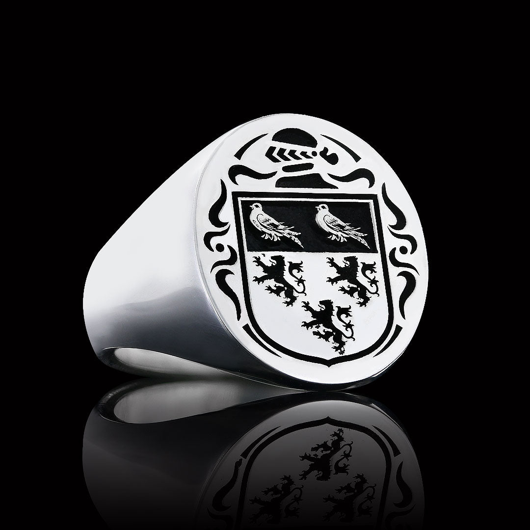 Anillo de sello personalizado de plata de ley con escudo de armas