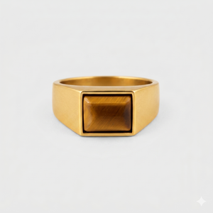 Anillo de sello cuadrado con ojo de tigre
