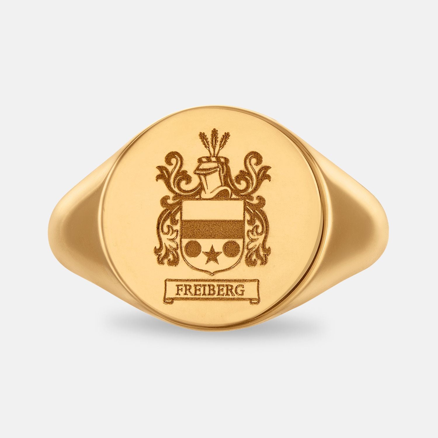 Personalized Engraved Solid Gold Coat of Arms Signet Ring