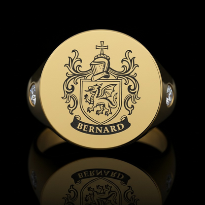 Personalized Solid Gold Coat of Arms Ring with Natural Diamonds