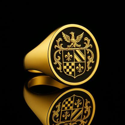 Personalized Coat of Arms Ring with 3D Effect and Black Surface