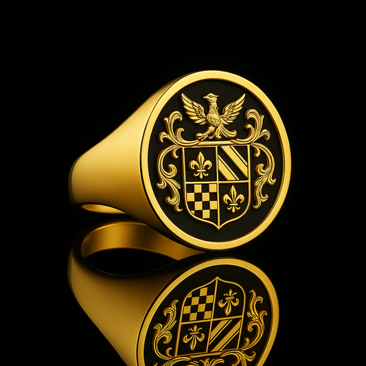 Personalized Coat of Arms Ring with 3D Effect and Black Surface